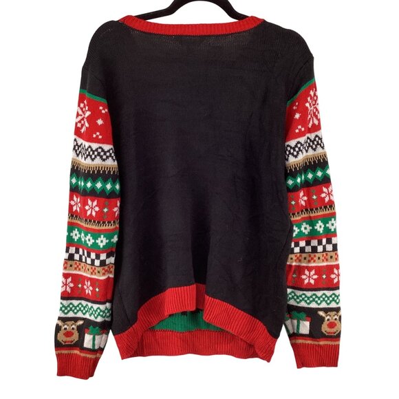 Santas Favorite Christmas Reindeer Sweater Size XXL Bells & Sequins Black Red - Picture 6 of 8